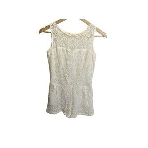 Lola Womens Cream Lace Romper M Sleeveless Casual Boho Pockets